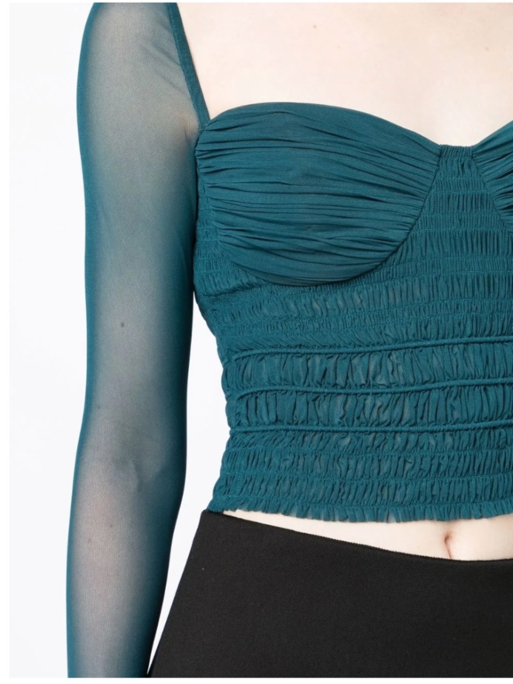 SELF-PORTRAIT Deep Teal Shirred Mesh Top NWOT/sz 6